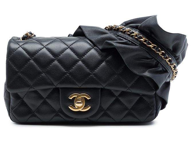Chanel Black Mini Rectangular Classic Lambskin Romance Single Flap Noir