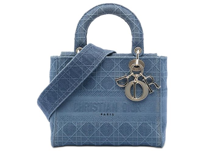 Dior Blue Medium Embroidered Canvas Cannage Lady D Lite