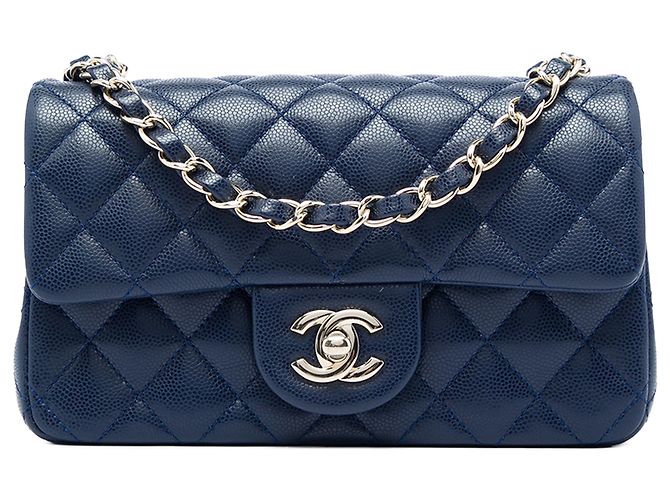Chanel Blue Mini Rectangular Classic Caviar Single Flap Bleu Bleu Marine