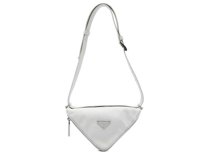 Bolsa de ombro conversível Prada White Saffiano Cuir Triangle Branco Fora de branco