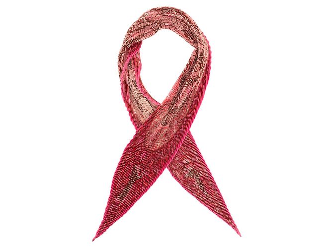 Hermès Pink La Legende Du Poisson Corail Pleated Silk Scarf