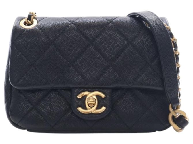 Chanel Black CC Mini Square Matelassé Caviar Single Flap Noir