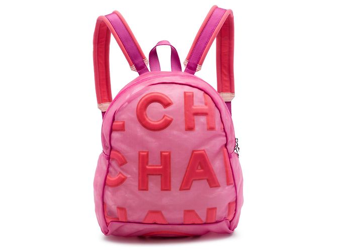 Mochila acolchoada Chanel rosa em mesh com logo