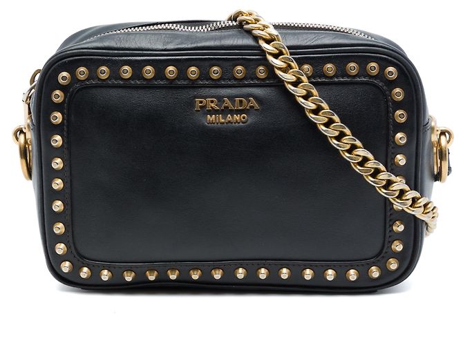 Borsa a tracolla Prada Black City Calf Studded Nero