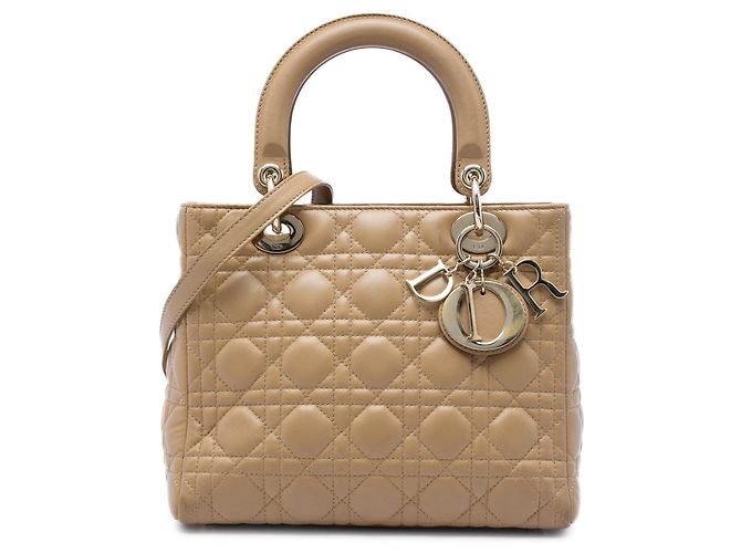 Dior Beige Medium Lambskin Cannage Lady Dior
