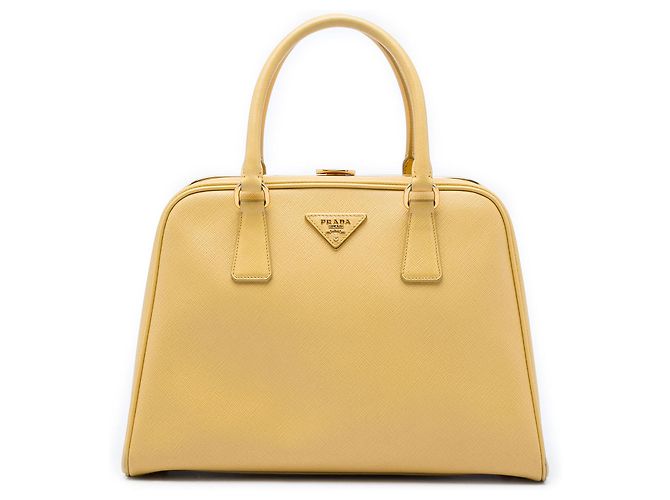 Prada Yellow Saffiano Lux Pyramid Frame Handtasche Gelb