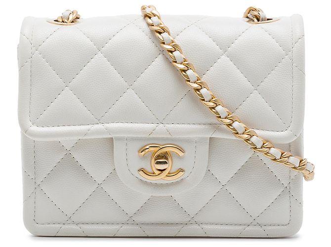 Chanel White Mini Quilted Caviar Sweet Flap