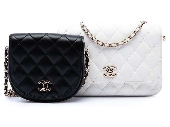 Chanel White CC Quilted Lambskin Side Packs Flap Branco