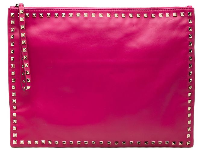 Clutch Rockstud de cuero grande rosa Valentino
