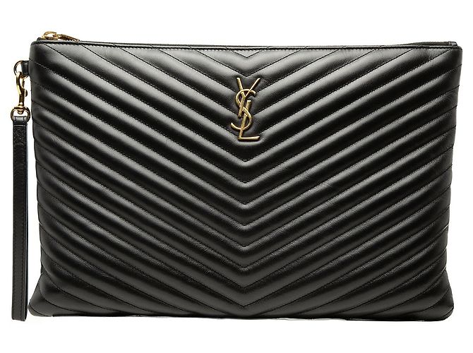 Saint Laurent Black Chevron Calfskin Cassandre Document Holder