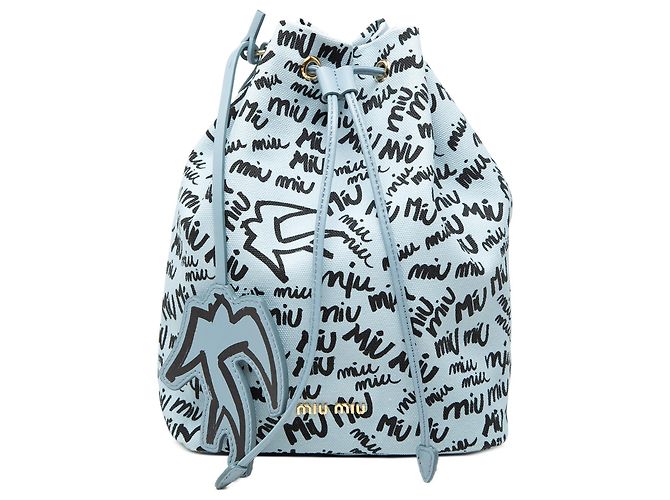 Miu Miu Blue Printed Canvas Drawstring Pouch Light blue