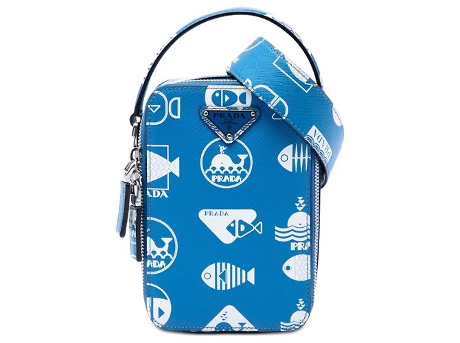 Prada Blue Saffiano Whale Brique Borsa a tracolla verticale