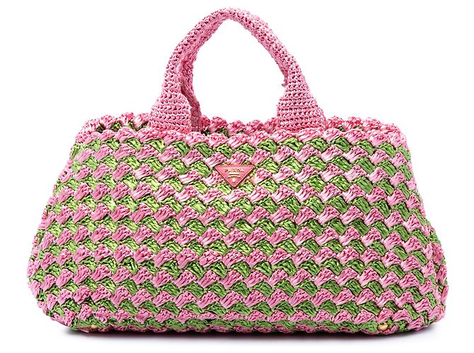 Tote em canapa de ráfia rosa Prada