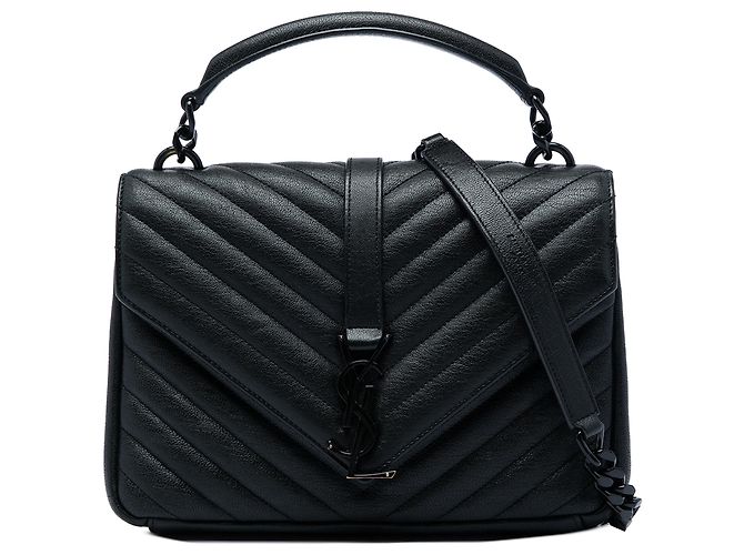 Borsa College Monogram Monochrome Chevron in pelle di pecora nera Medium Saint Laurent Nero