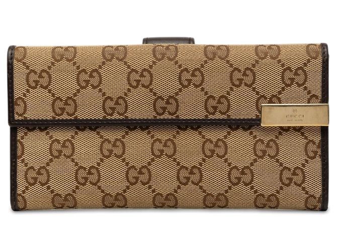 Cartera larga de lona GG marrón Gucci Castaño