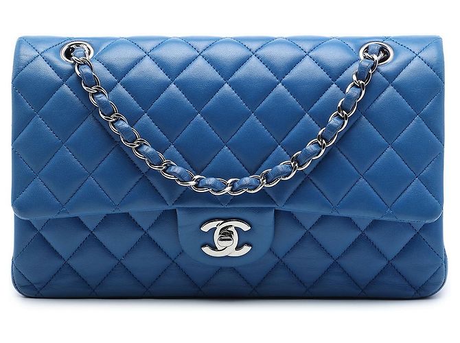 Chanel Blue Medium Classic Lambskin Double Flap Azul