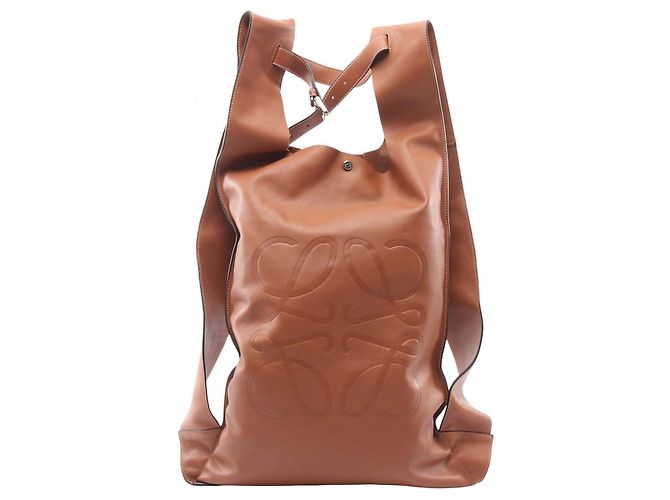 LOEWE Brown Anagram Leather Shopper Backpack