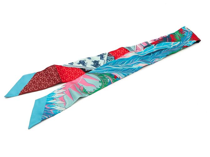 Lenço de seda Hermès Blue Cheval Phoenix Twilly Azul Azul claro