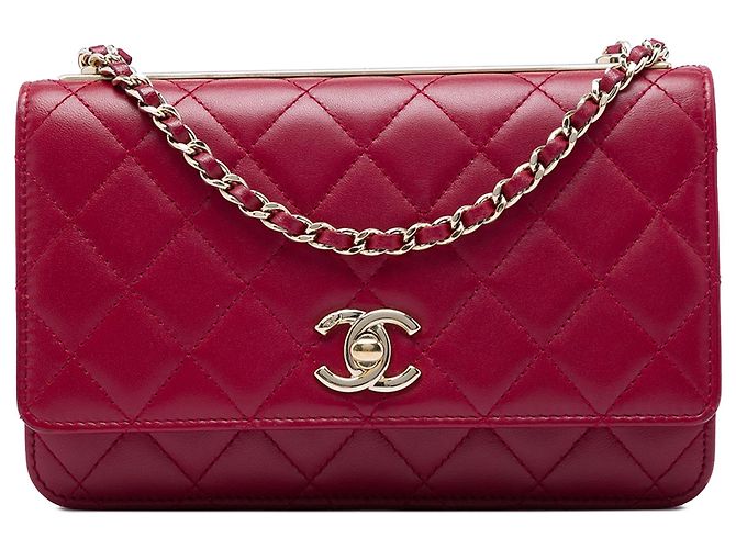 Chanel Red gestepptes Lammleder Trendy CC Wallet On Chain Rot