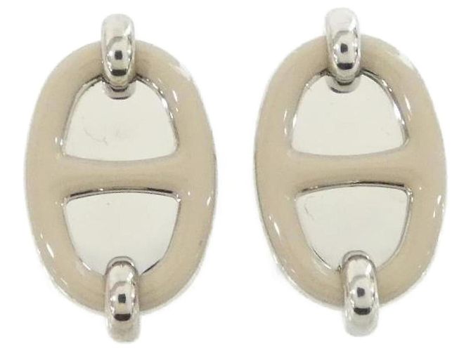 Hermès Orecchini Hermes Mini Maillon 100052FP Marrone Argento Beige 