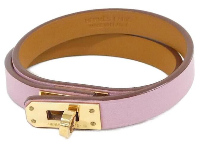 Hermès Bracelet Charme Hermes Mini Kelly Double Tour Rose Doré 