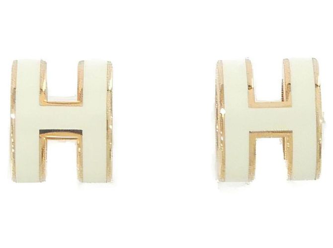 Hermès Pendientes Pop H MINI 608002FO Blanco Dorado