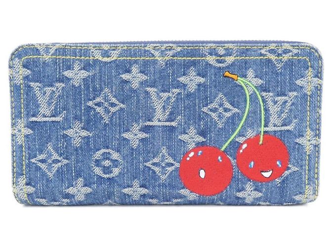 Louis Vuitton Monogram Cherry Denim Zippy Wallet Blue