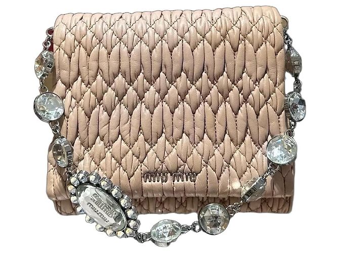 Sac à bandoulière Miu Miu Matelassé avec cristaux Beige