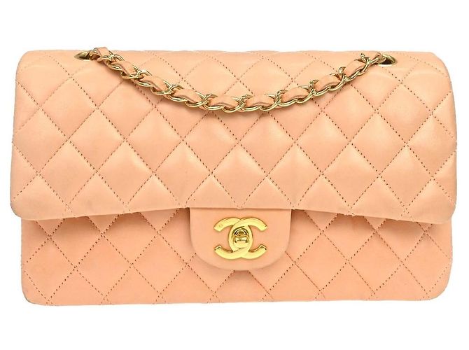 Chanel Timeless - Classic Double Flap em couro de cordeiro matelassê Medium Rosa