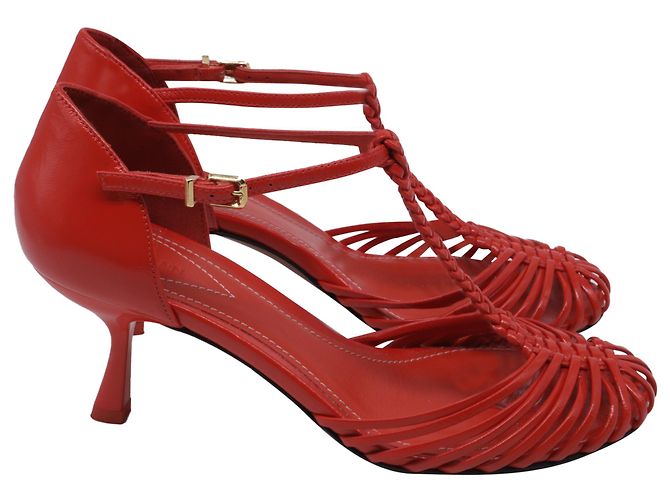 Zimmermann Braided T-Strap Pumps in Red Leather