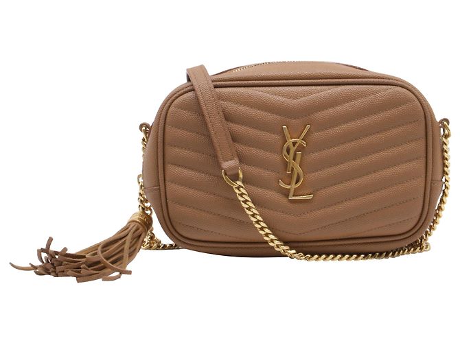 Yves Saint Laurent Bolsa de câmera Mini Lou Chevron em couro bege Saint Laurent Impressão em python