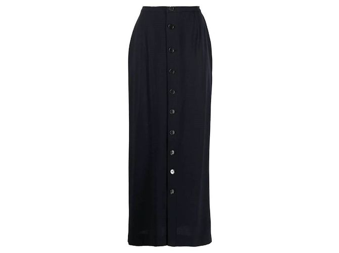 Chanel Button-Back Wool Maxi Skirt Black
