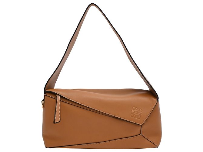Loewe Puzzle Hobo em couro de bezerro Tan Marrom Vermelho
