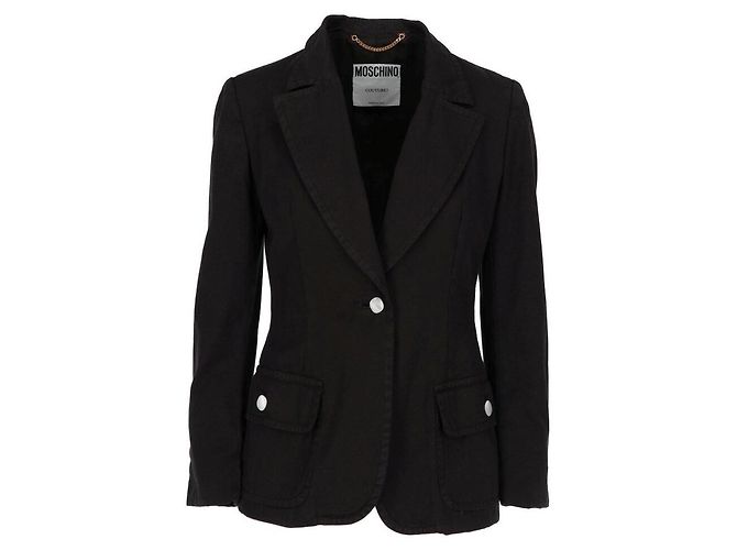 Moschino Jacke aus Baumwolle und Leinen mit klassischem Kragen Schwarz