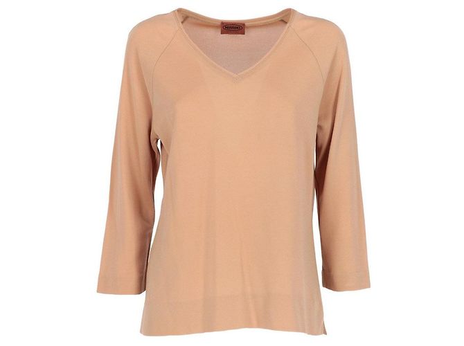 Missoni Rippstrick-Pullover mit V-Ausschnitt Braun Beige 