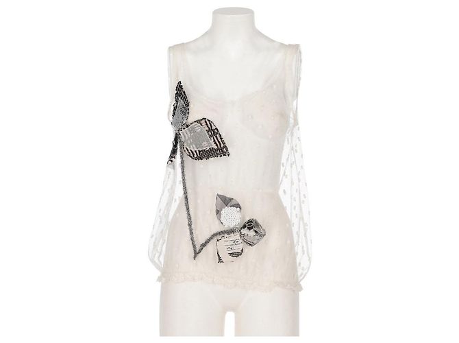 Regata de renda com bolinhas Chanel Branco