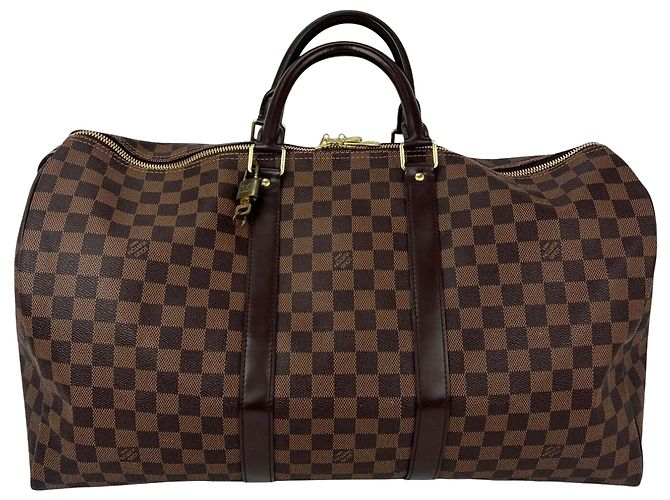 Bolsa de viagem Louis Vuitton Keepall 50 Damier Ebene Canvas Marrom
