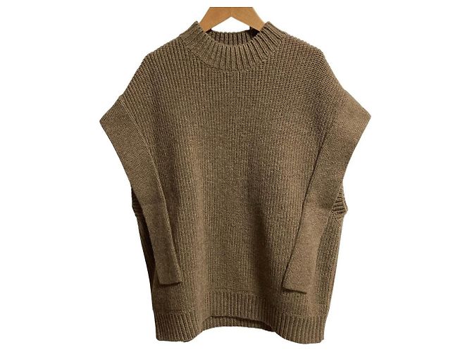 Autre Marque CLANE Square Sleeve Knit Vest Pullover Brown