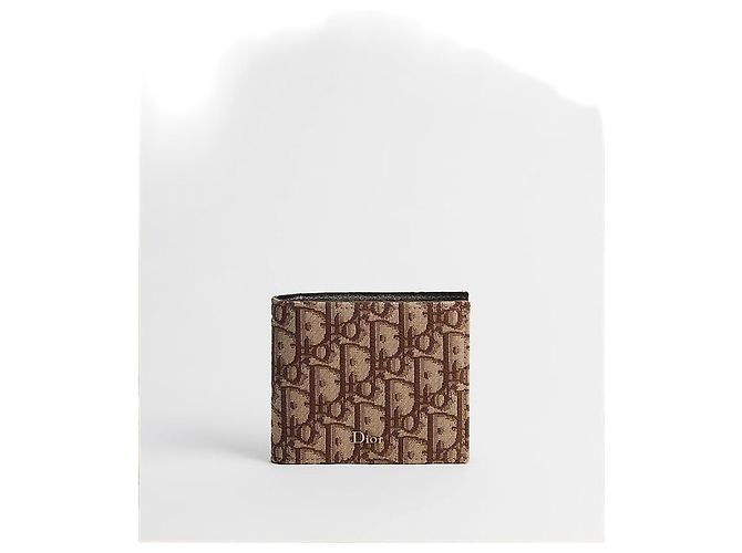Dior Portafoglio bi-fold marrone in jacquard oblique