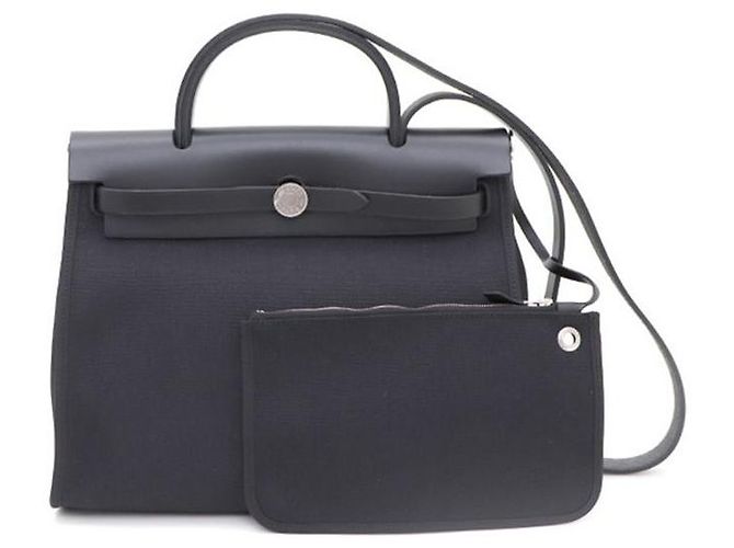 Hermès Bolsa Tote e Bolsa de Ombro Birkin Small PM em Canvas com Acabamento Prateado Preto