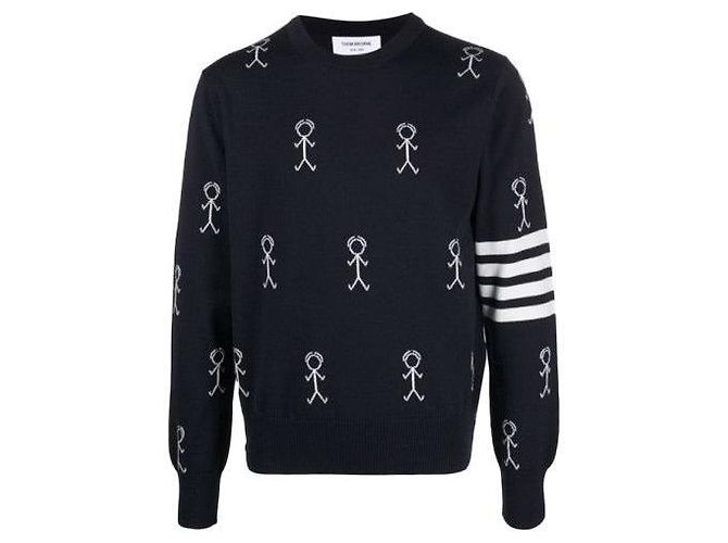 Thom Browne Icon Pattern Merino Wool Knit Blue