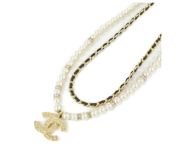 Collar Chanel ABE729 Negro Blanco Dorado