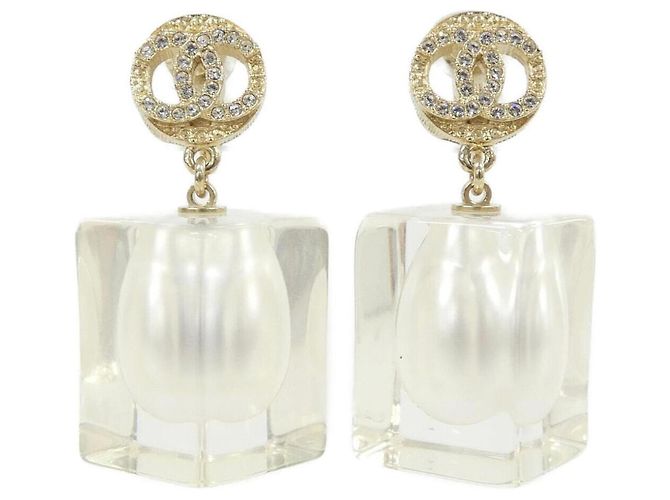 Orecchini a clip Chanel oro e bianchi Bianco D'oro 