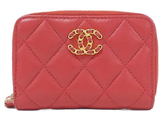 Monedero de piel de cordero rojo Chanel Roja