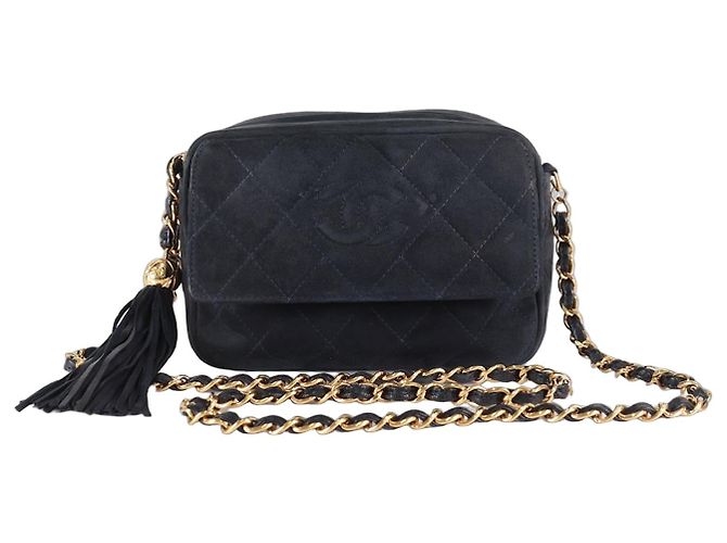 Camera Chanel Shoulder Suede Patchwork Medium Black