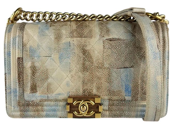 Le Boy Bolsa Chanel Boy de Alça Marrom Azul Bege