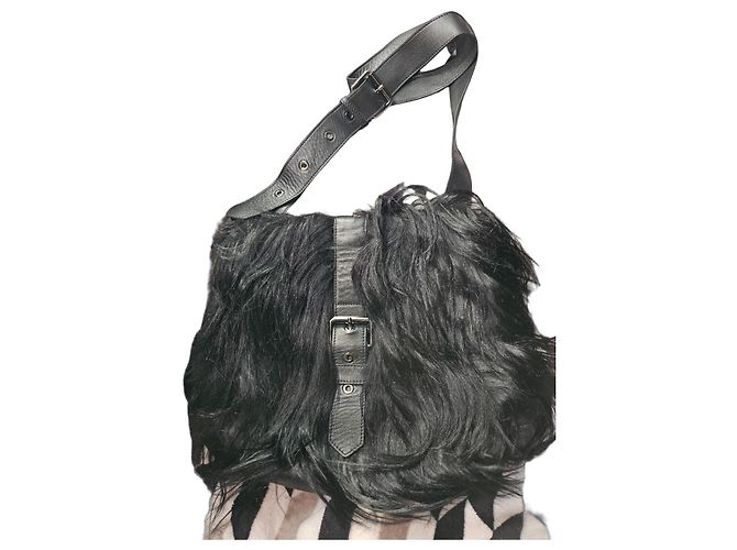 Kate Moss Longchamp Bolsa de mão em couro preto e pele