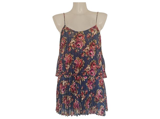 Zimmermann Blumen Mini-Kleid mit Plissee Pink Blau