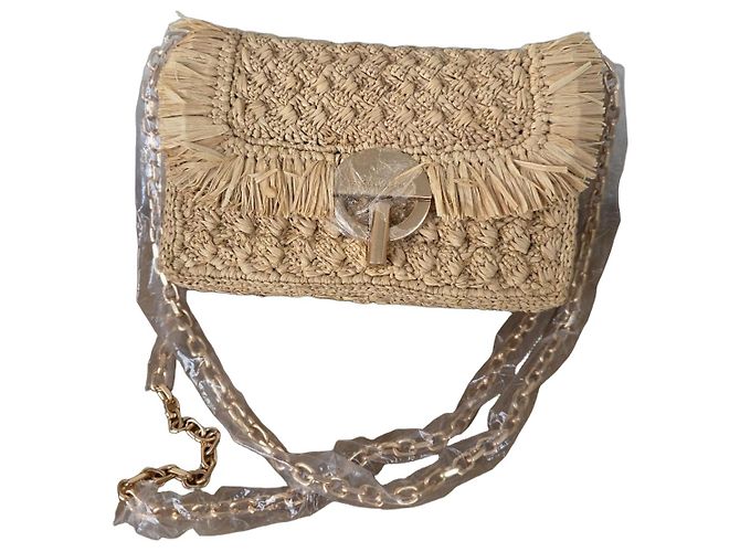 Vanessa Bruno Raphia-Tasche mit Klappe Beige
