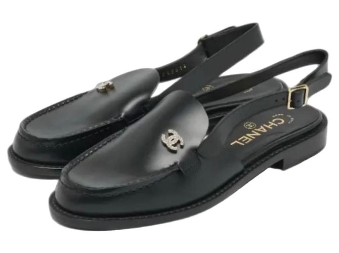 Mocassini slingback in pelle nera Chanel 37 Nero